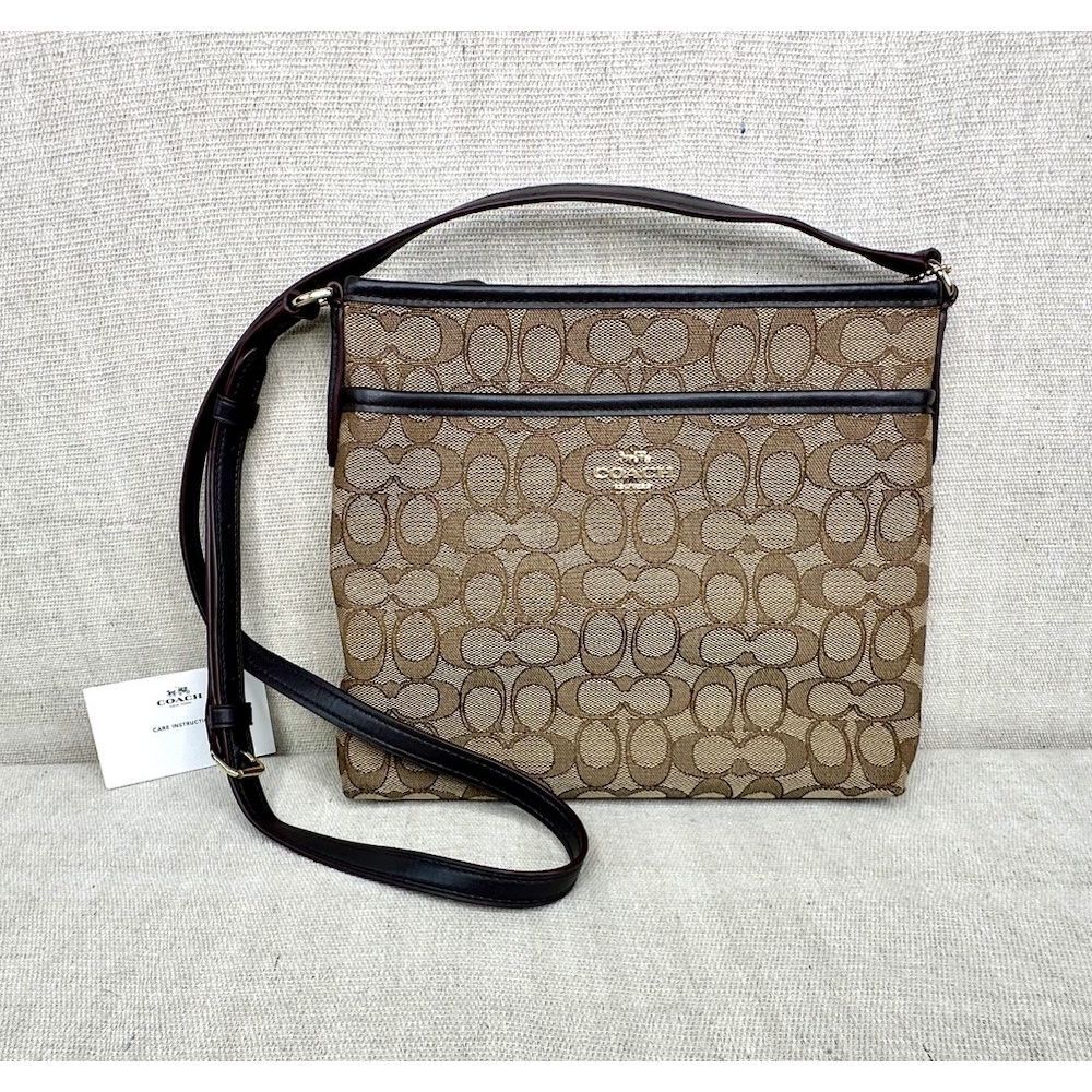 COACH Signature Shoulder Crossbody Bag F29960 Canvas Leather Beige & Dark Brown